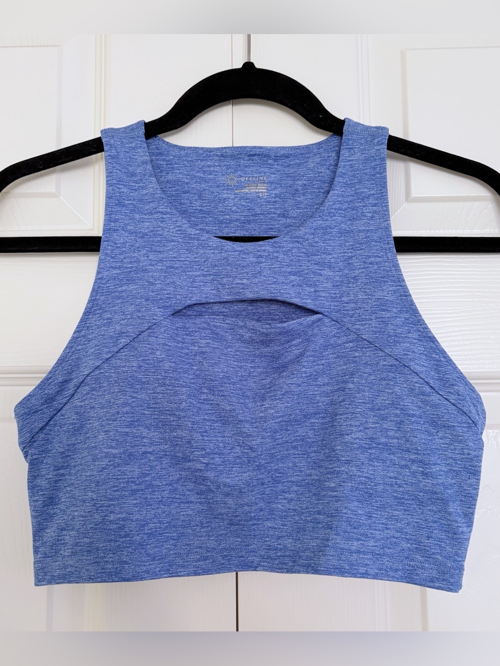 Aerie Hugger Crop Top Sports Bra Blue Size S Cutout